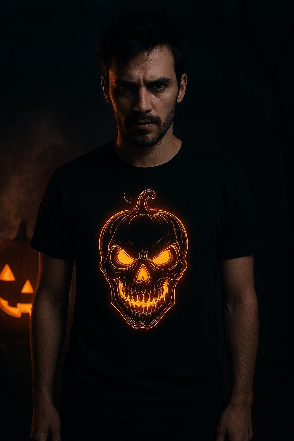 Halloween Skull Pumpkin GIFT  T-Shirt PNG | Spooky Glowing Jack O’Lantern Skull | Digital Download for Sublimation & Printing