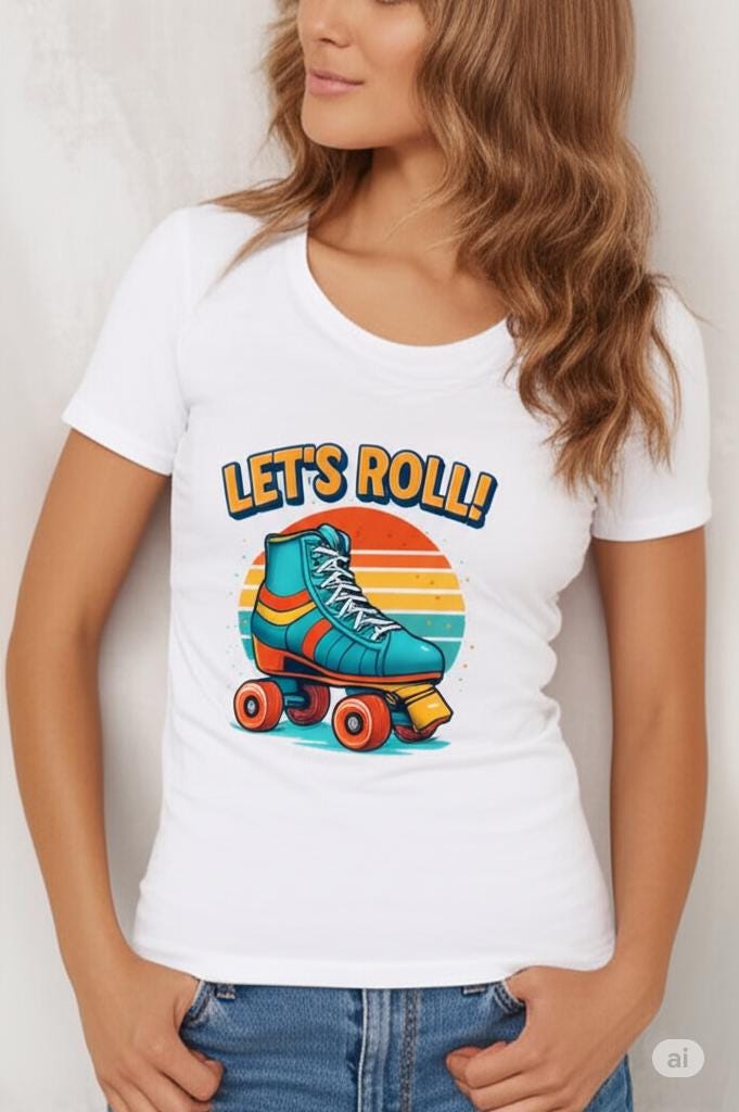 Let’s Roll SVG PNG gift | Retro Roller Skate Clipart | 70s Vintage Skating Design | Digital Download for T-Shirts, Stickers, Sublimation