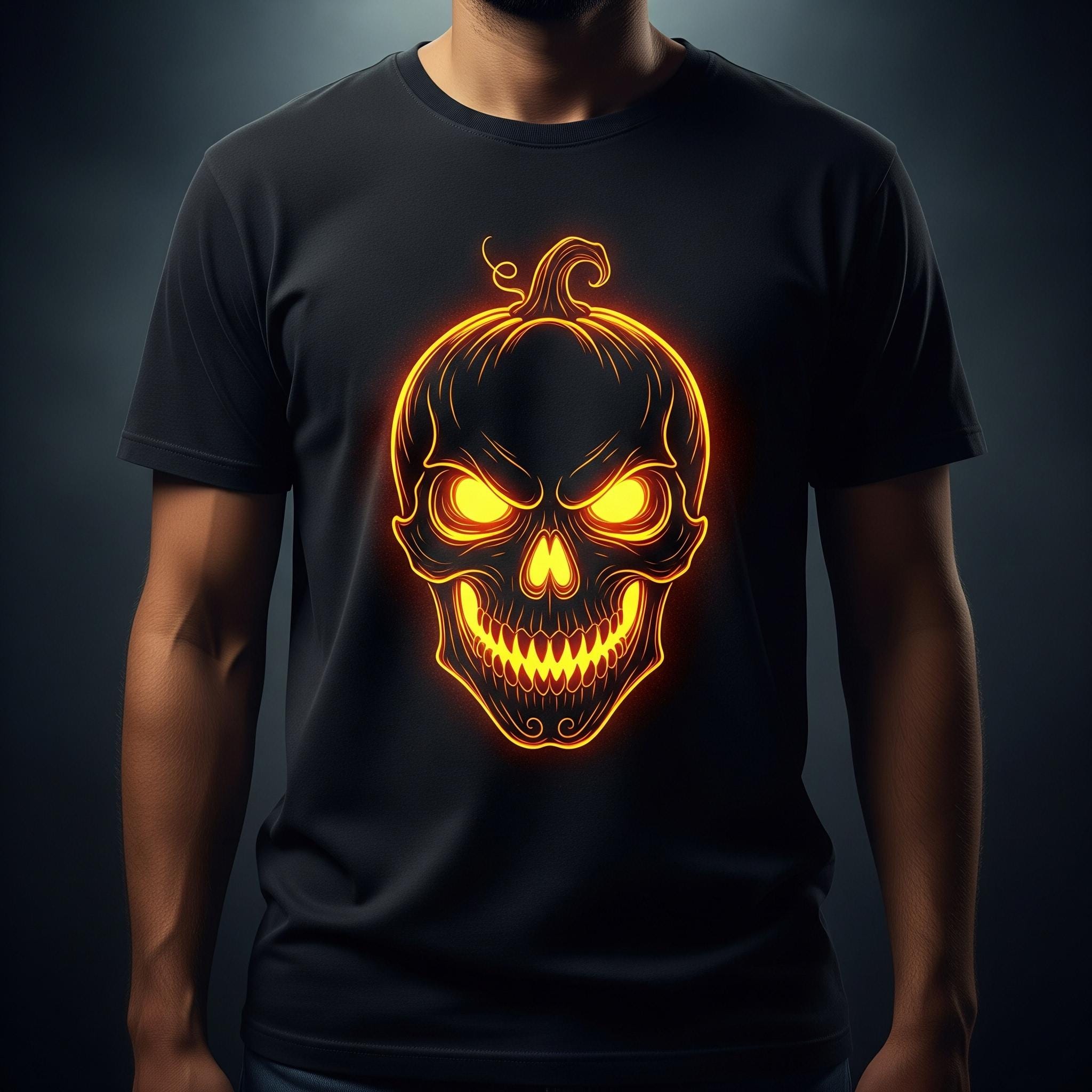 Halloween Skull Pumpkin GIFT  T-Shirt PNG | Spooky Glowing Jack O’Lantern Skull | Digital Download for Sublimation & Printing