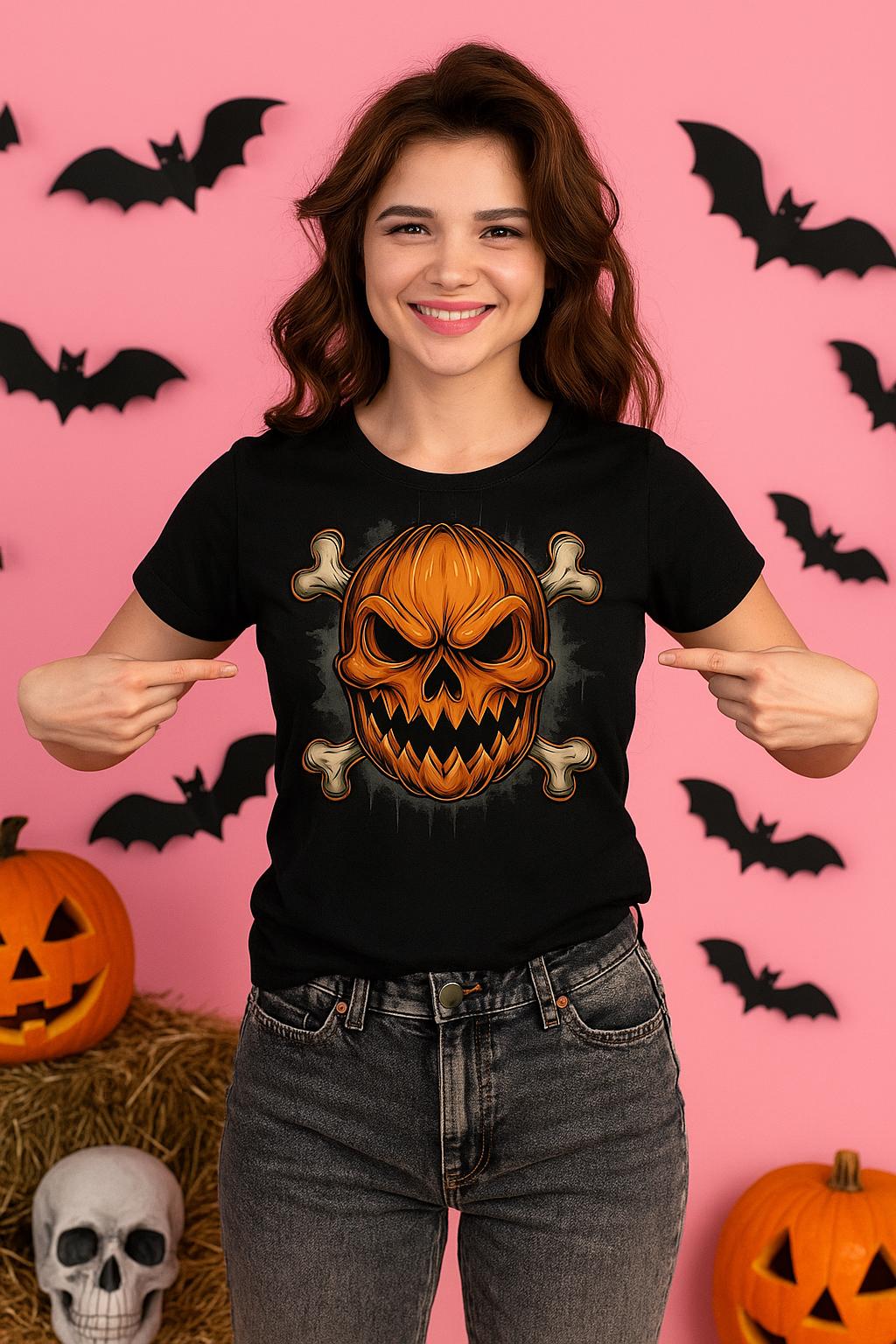 Bad to the Bone Pumpkin Skull gift – Wicked Halloween Digital Download PNG for Spooky T-Shirt & Sublimation Designs"