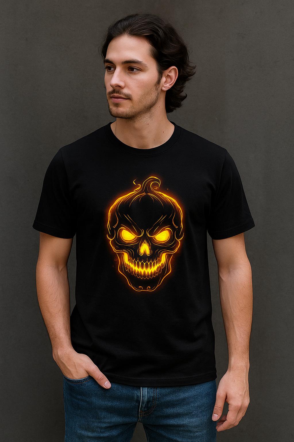 Halloween Skull Pumpkin GIFT  T-Shirt PNG | Spooky Glowing Jack O’Lantern Skull | Digital Download for Sublimation & Printing