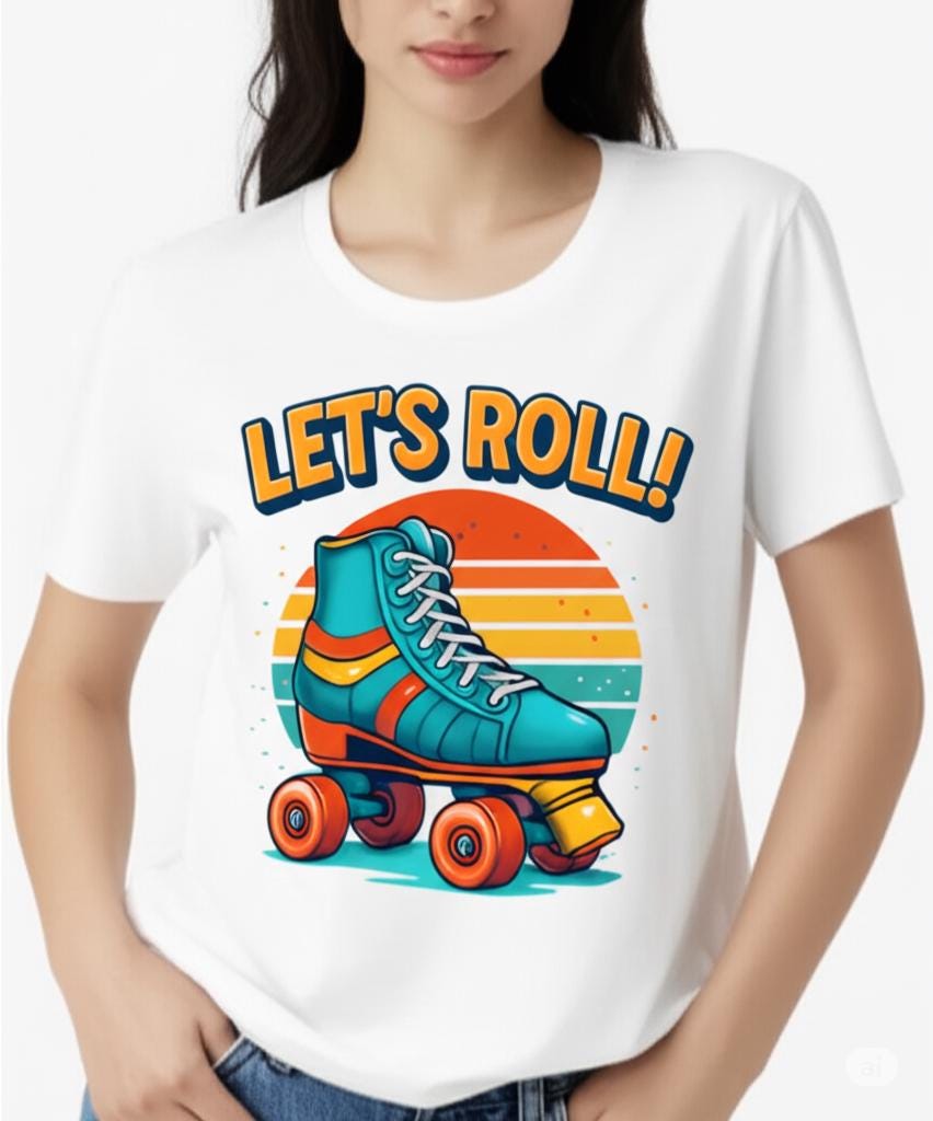 Let’s Roll SVG PNG gift | Retro Roller Skate Clipart | 70s Vintage Skating Design | Digital Download for T-Shirts, Stickers, Sublimation