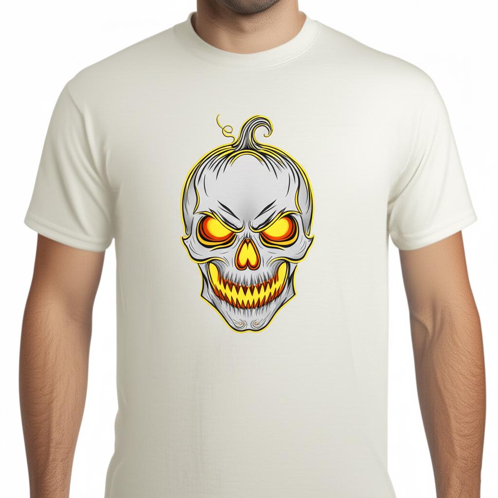 Halloween Skull Pumpkin GIFT  T-Shirt PNG | Spooky Glowing Jack O’Lantern Skull | Digital Download for Sublimation & Printing