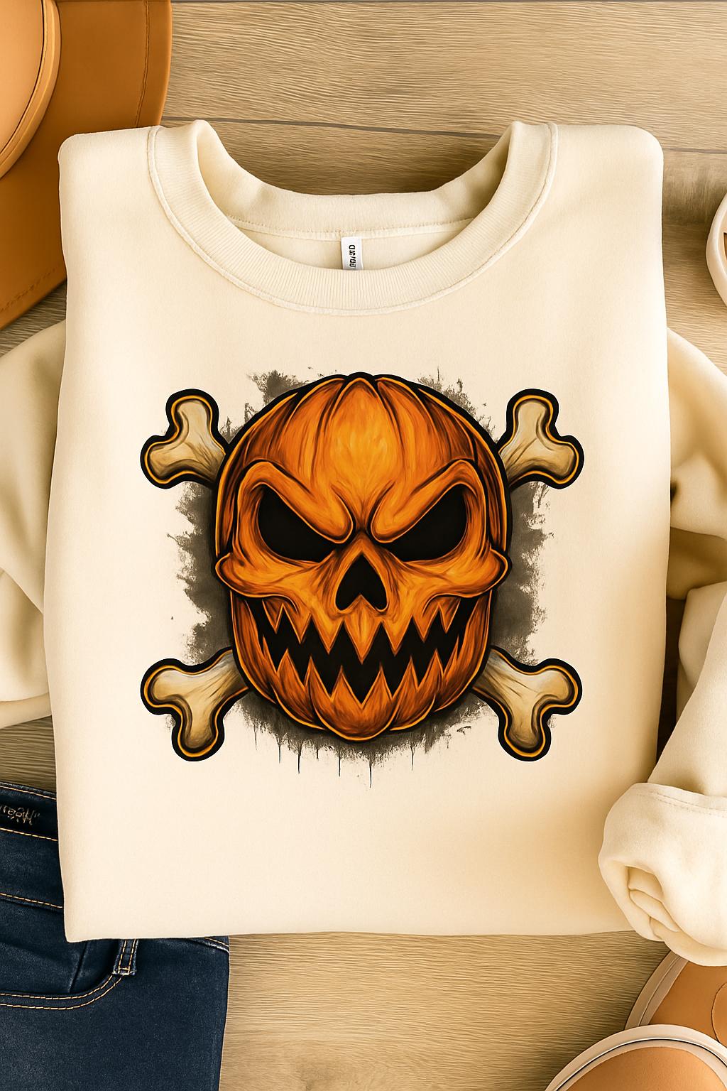 Bad to the Bone Pumpkin Skull gift – Wicked Halloween Digital Download PNG for Spooky T-Shirt & Sublimation Designs"